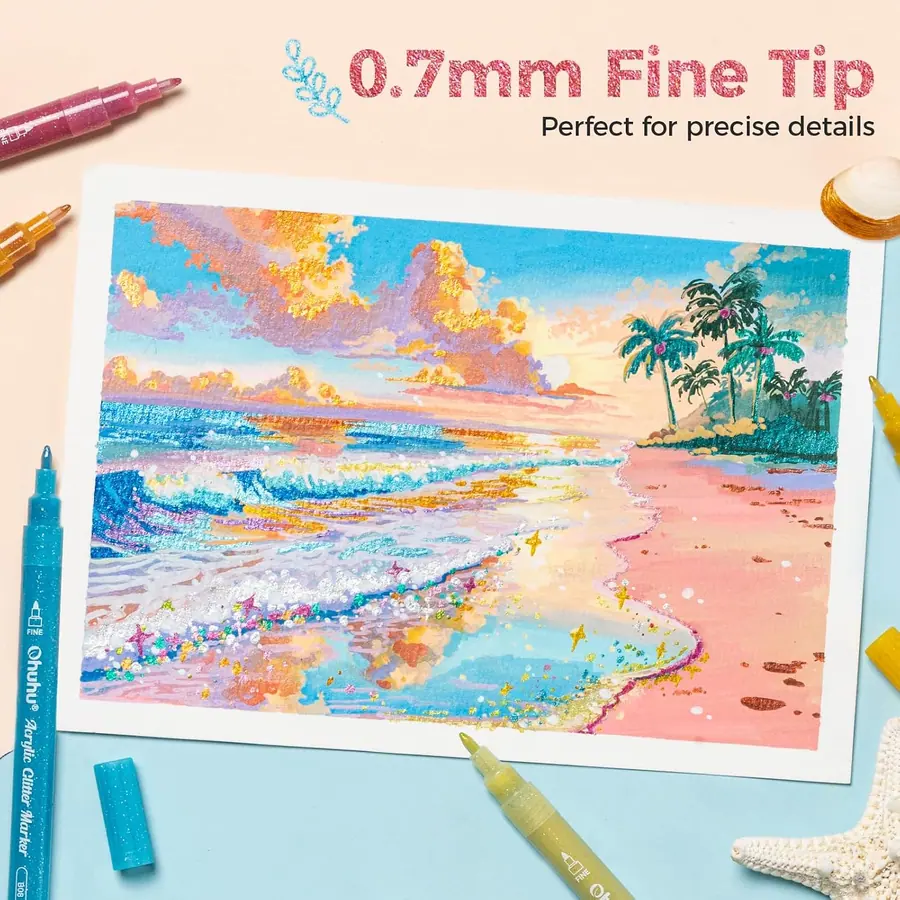 Ohuhu Glitzerstifte 24 Farben, 0,7 mm Feine Spitze Wasserbasis – Miniaturansicht 6