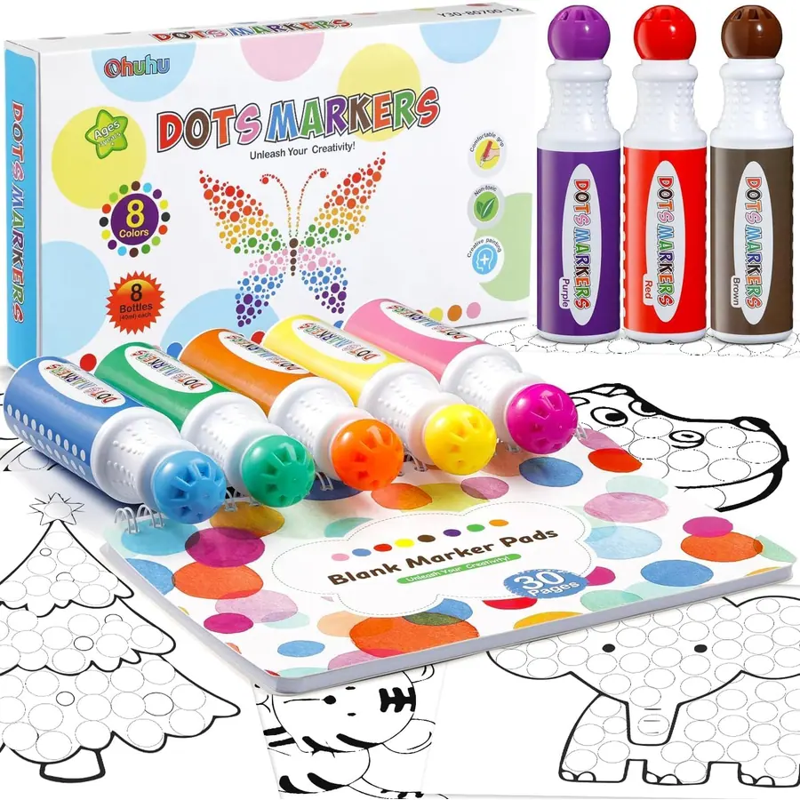 Ohuhu Bingo Dabbers, 8 Farben Auswaschbar Dot Marker für Kinder