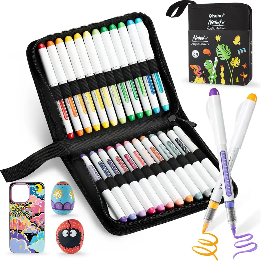 Ohuhu Acrylstifte 24 Pinselspitze Deckkraft für Stein Malerei