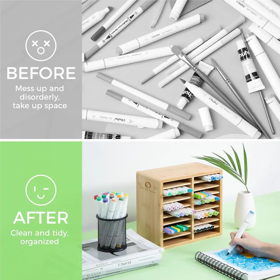 Ohuhu Bambus Marker-Organizer für 126 Marker – Farbe Braun – B0HF4RM2VP – Miniaturansicht 6